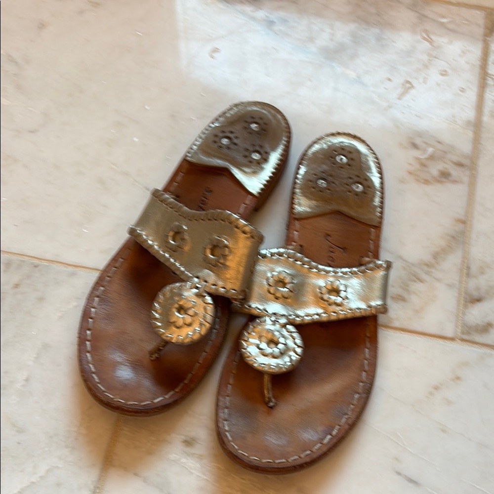 Jack Rogers Gold Sandals with Whipstitch Detail
